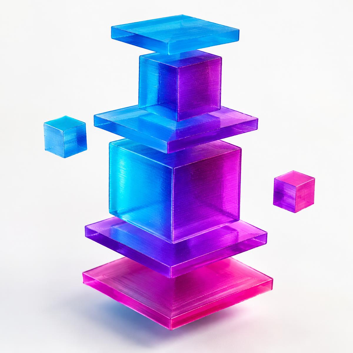 Concept render of layered translucent printed shapes